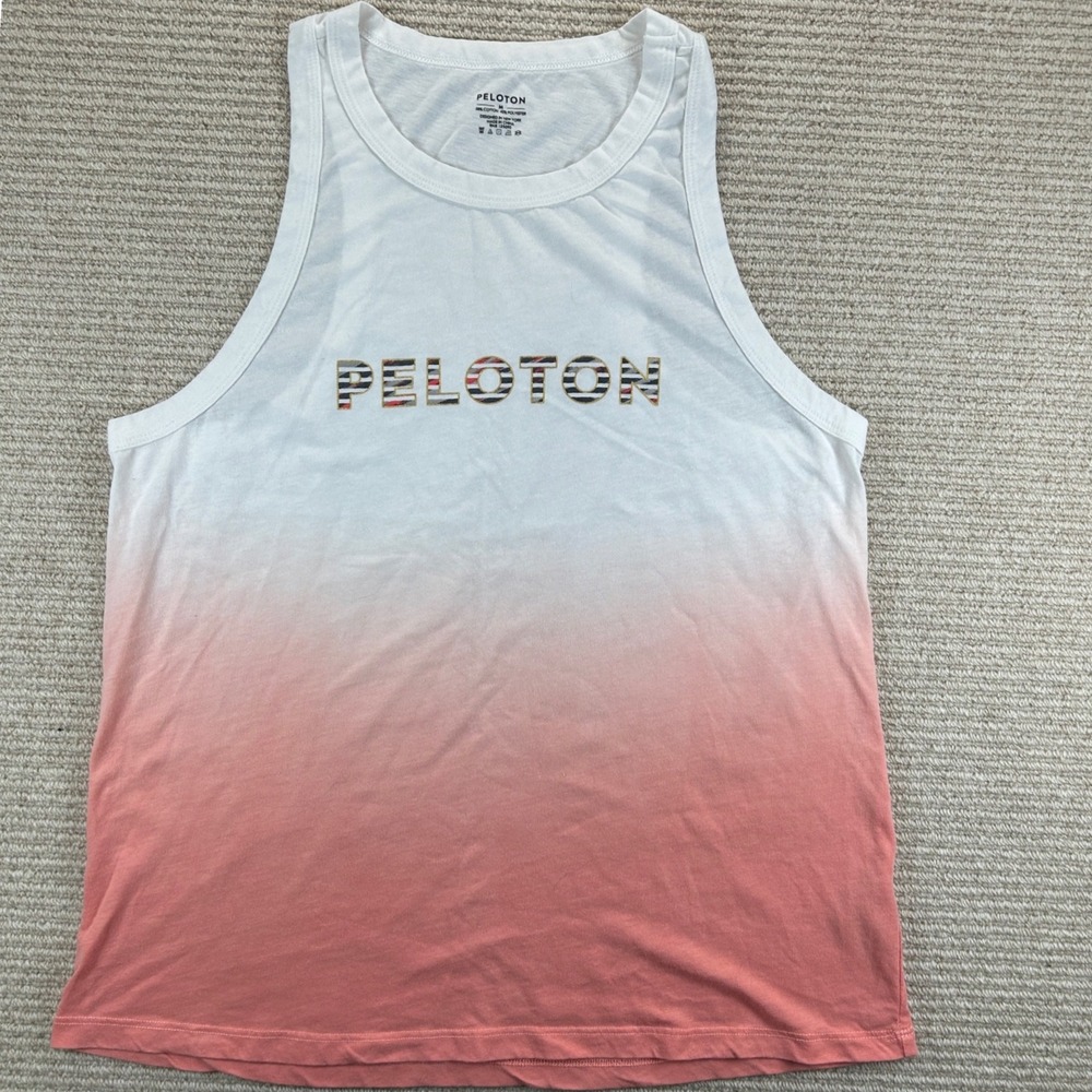 Peloton Ombre Racerback Tank Top Womens M‎ White Peach Athletic  Sporty Workout